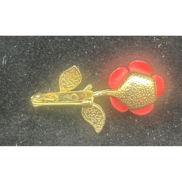 VTG Gold Toned Red Rose Brooch Scarf Pin Jewelry Gift Love - Picture 5 of 6